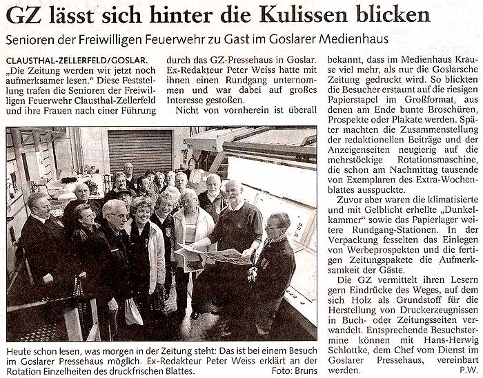 inaktive Abteilung besichtigte Goslarsche Zeitung
